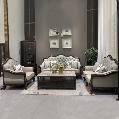 美式风格1+2+3沙发,高贵大气时尚复古,真皮实木框架组合客厅沙发